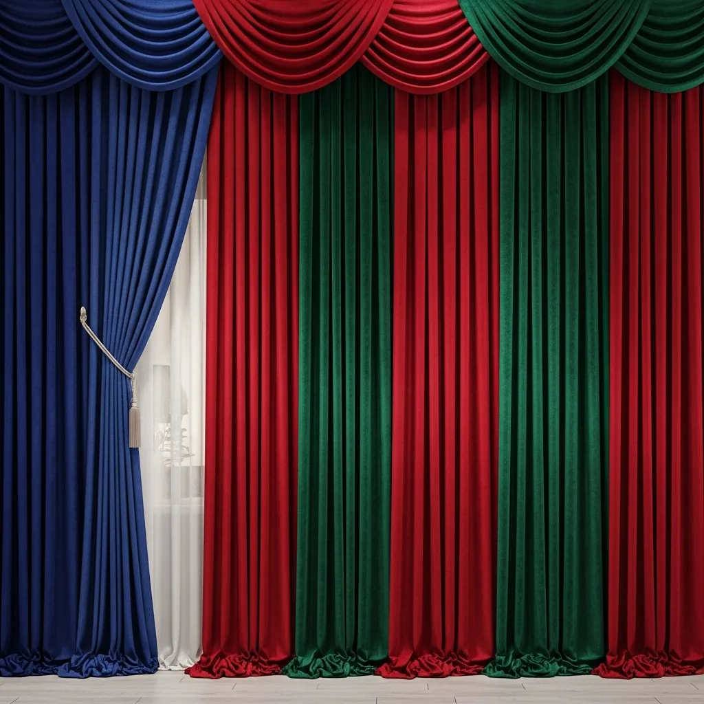 Luxurious velvet drapery panels in rich jewel tones with elegant pleating